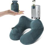 Push-Button Inflatable Daydreamer Neck Pillow Airplane Travel Packsack Luggage Clip, Velvet, Grey, One Size