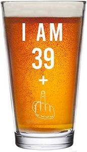 39 + One Middle Finger 40th Birthday Gifts for Men Women Beer Glass – Funny 40 Year Old Presents - 16 oz Pint Glasses Party Decorations Supplies - Craft Beers Gift Ideas for Dad Mom Husband Wife 40 th