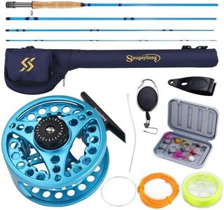 Sougayilang Fly Fishing Rod and Reel Combo, 4-Piece Fly Rod and Aluminum Alloy Reel Complete Starter Package with Rod Bag-Blue-#5