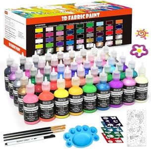 Shuttle Art Fabric Paint Set, 45 Colors 3D Permanent Paint with Brushes Palette Fabric Pen Fabric Sheet Stencils, Glow in The Dark, Glitter,Metallic Colors for Textile Fabric T-shirt Jeans Glass