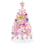 Joyhoop Mini Christmas Tree with Lights, 24inch Artificial Small Christmas Tree Tabletop, Rich Xmas Tree Ball Ornaments, Miniature Christmas Tree Table Top for Xmas Home Kitchen Dining Table Decor.