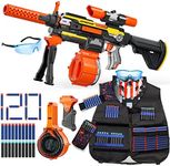 Toy Guns Automatic Machine Gun with Tactical Vest Kit -Toy Sniper Gun Rifle with Bipod - Drum Magazine Clips and 120 Darts -Toys Foam Guns for Boys 8-12 Kids Adults Gifts for Birthday Christmas