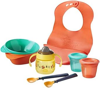 Tommee Tippee Kit de Destete con Boles y Cucharas para Niños Pequeños, Babero de Silicona, Taza Infantil de Destete 100 % a Prueba de Fugas y Recipientes de Almacenamiento de Comida, 4m+