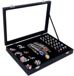 Barelove Clear Lid 3 In 1 Jewelry Organizer Tray, Rings Earrings Storage Display Case, Black Velvet Stackable Multi-Function Bracelet Necklace Showcase Box Holder for Women Girls