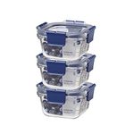 Lock & Lock Airtight Glass Containers With Lid (Set of 3)| Transparent Glass Food Container Kitchen Gift Set | Microwave & Freezer Safe| Leak Proof Food Storage Containers - LBG205 (300ml x 3 units)