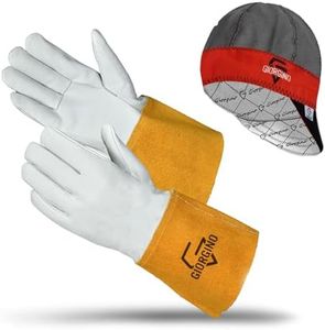 Premium TIG Welding Gloves with FREE Assorted Welding Cap Top Grain Goatskin Leather Gloves Unlined 4" Cuff High Dexterity