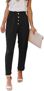 NIMIN Womens Casual Loose Pants Comfy Cropped Work Pants with Pockets Elastic High Waist Paper Bag Pants, Black, X-Large