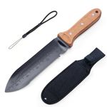 YANG Hori Hori Garden Knife, 7" Stainless Steel Gardening Knife with Oxford Cloth Sheath, Full Tang Beechwood Handle Garden Tool for Digging, Planting & Weeding, Pointed Tip for Hard Soil