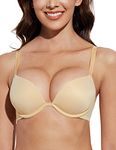 Deyllo Women’s Super Push Up Bra Underwire Padded Plunge Deep V T-Shirt Bras Add 2 Cups (Nude,38C)