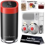 ThermoMaven Mason Jar Vacuum Sealer Kit with 10 Pcs Patented Reusable Lids, 4-in-1 Automatic Vacuum Sealer for Canning Jars, Vacuum Bag, Container, Wine Stopper, One-Handed, Auto-stop, Black & Red