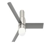 HUNTER FAN Ceiling Fan Gilmour 132 cm Indoor and Outdoor, with Light and Handheld Remote, Matte Nickel, 3 Blades Matte Silver and Matte Silver Ideal for Summer or Winter, Model 50939