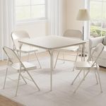 GAOMON Portable Folding Card Table and Chair Set of 5, Pu Upholstered Foldable Table, and All Metal Folding Chairs, Table and Chairs Suitable for Dining Room, Living Room, Office, Camping-Beige