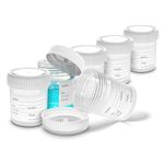 RE-GEN 6x 60ml Clear Specimen Liquid Container Sample Pots - Secure Fit Screw Top White Lids & Printed Clear Identification ID Label