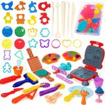 Jiosdo Playdough Tools and Cutters, 48 Pcs Dough Tools Burger Barbecue Set, Playdough Sets for Kids, Extruders Rollers Molds with Storage Box, Kitchen Creations Educational Toy Gift Set