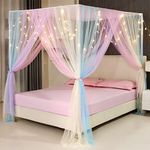 Canopy Bed Curtains with Lights,Rainbow Bed Canopy Bed Drapes Netting Bedroom Decoration Accessories for Girls Adults,Full