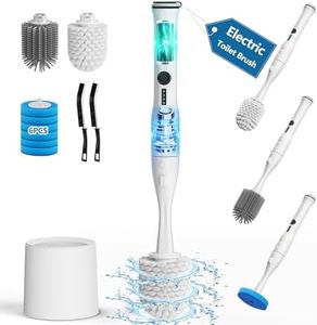 Electric Toilet Brush and Holder Set, Leebein 8 in 1 Electric Toilet Bowl Cleaning Kit with 8 Replaceable Brushes, Hard Nylon Brush and Soft Silicone Brush, 6 Refills Disposable Cleaner Brush