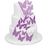 36 Pack Purple Glitter 3D Butterfly Cupcake Toppers Hollow Butterfly Cake Decorations for Birthday Wedding Fairy Party Butterfly Wall Sticker Decal for Background Wall Decoration