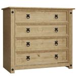 Vida Designs Corona Chest Of Drawers, 4 Drawer, Rustic, Solid Pine Wood.