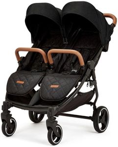 Ickle Bubba Venus Prime Double Stroller – Twin Pushchair, Black, Newborn Cocoon, Rain Cover, UPF 50+ Hoods
