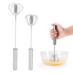 KSENDALO Semi Automatic Whisk Set of 2, Push Whisk Stainless Steel Egg Whisk Egg Beater for Kitchen Cooking Baking Use, 12 &14 incH, Silver