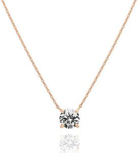 PAVOI 14K Gold Plated Crystal Solitaire 1.5 Carat (7.3mm) CZ Dainty Choker Necklace | Gold Necklaces for Women, Rose Gold, Cubic Zirconia