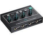 YGiTK 4 Channel Headphone Amplifier with 3 Input Mute & Audio Mixer, Mono/Stereo Audio Amplifier, Ultra-Compact Headphone Amp Splitter 1/4" & 1/8" TRS Output for Studio and Stage with Power Adapter