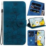 Rosbtib Phone Case for iPhone 5/5S/SE Case Leather with Card Slots Phone Case with Stand Function Magnetic Flip Case for iPhone SE 1st Generation/iPhone 5/5S - Blue Lily