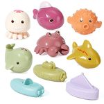 AMCHSURIBaby Bath Toys for Babies 6-12 Months, 9PCS No Hole Ocean Sea Animal with Float Boats Bath Toys, Mold Free Bath Toys for Tub, Infant Toddler Toys Baby Girl Boy Presents