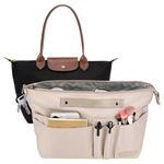 GADITIEK Bag Organiser for Longchamp Le Pliage Large, Handbag Organiser Insert with Zipper and 15 Pockets for Women Tote Bag (Beige, L)