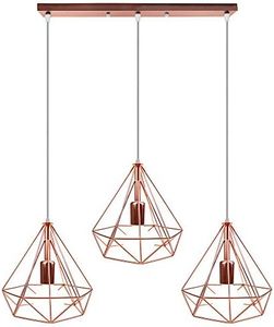 STOEX Nórdico Lámpara de Techo Colgante Retro Industrial Lámpara Colgante 3 Luces Diamante Jaula Araña para Cocina Comedor Sala de estar Pasillo, Oro Rosa