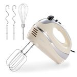 VonShef Professional 300W Hand Mixer, Cream, Includes Chrome Beaters, Dough Hooks, Balloon Whisk + 5 Speed with Turbo Button