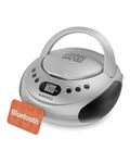 Portable Bluetooth CD Boombox with FM radio | CD, CD-R, CD-RW | 30 Presets | Easy Controls, LED Display, Headphone Jack | OAKCASTLE CD250 (Silver)