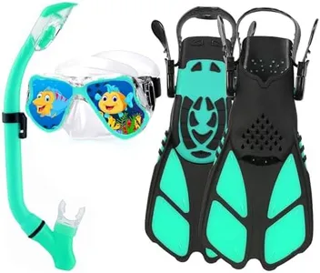 DiVLMT Snorkeling Gear for Kids Snorkel Set for Age 6-14 with Adjustable Swim Fins,Swim Goggles for Kids 8-14,Nose Cover Mask Set for Kids Swimming,5-14 Years