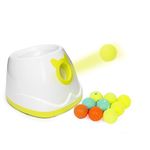 PALULU Automatic Ball Launcher for Dogs, 4 Range Mode, Including 9 2-inch Balls, Suitable for Small to Medium Sized Dogs (White Launcher with 9 Balls)