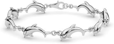 Shop LC Dolphin Link Charm Bracelets for Women 925 Sterling Silver Ocean Jewelry Beach Gifts for Women Size 7.25" Birthday Gifts, 7.25, Sterling Silver