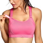 SYROKAN Women's High Support Sports Bra Wirefree Full Coverage Padded Front Velcro Adjustable Gym Bras Pink 36E