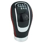 Temzzer 6 Speed Gear Shift Handle Knob Leather Grip Shifter Lever Head for Most Manual Automotive Vehicles (Red Stitches)