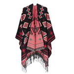 Anxingo Women's Poncho Cape Stylish Cloak Scarf Shawl Oversize Shawl Wrap for Women with Fringe (Rhombus Black & Red)