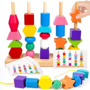 Tosekry Montessori Juguetes Niños 2 3 4 Años, Juegos Educativos Niños 2 3 4 Años Montessori Juegos Apilables Apilar y Enhebrar de Madera Regalo