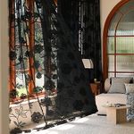 Black Sheer Lace Curtains for Bedroom Living Room Studio 84inch Long Vintage Rose Floral Embroidered Semi Sheer Curtain Panels Privacy Leaf Sheer Drapes with Scalloped Edge 54" w 2pcs 7ft