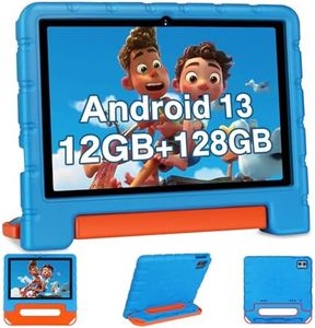 Kids Tablet 10 inch Android 13 Tablets for Kid with Shockproof Case, 12GB+128GB, Octa-Core, 1280 X 800 HD Touchscreen, IWAWA Pre-Installed Parental Control, 2.4G/5G WiFi, 6000mAh, Bluetooth-Blue