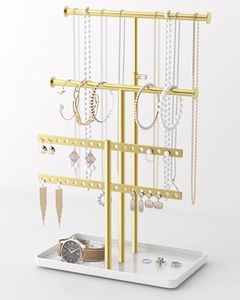 Jewelry Holder Organizer Necklace Display: Metal Aesthetic Room Decor Tree Stand for Necklace Bracelet Hanger and Earrings Storage beautiful jewelry tower for mom wife girlfriend (Gold)