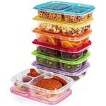 Kurtzy Bento 7 Pack x 3 Compartment Lunch Box Reusable Food Containers - Microwave, Dishwasher & Freezer Safe - Stackable Plastic Leakproof Lunch Meal Prep Boxes with Lids for Adults & Kids