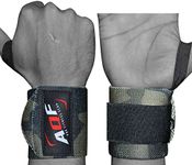 AQF Power Weight Lifting Wrist Wraps Supports Gym Training Fist Straps - Sold as Pair & One Size Fits All (Green Camo)