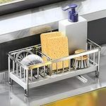 304 Stainless Steel Kitchen Sink Organizer, Sponge Holder Sink Caddy with Removable Drain Tray for Dish Rags Brush Soap Scrubber, Kitchen Sink Caddy Organiser Rack with Auto Drain Tray (A)