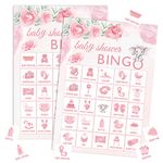 Runmeihe Baby Shower Bingo Game Pink Rose Edition, 20 Players Baby Bingo Cards for Kids Baby Shower, Reveal Party Games Favors Supplies Decorations Souvenirs Gifts