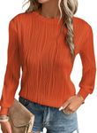 EVALESS Womens Casual Dressy Trendy Textured Tops 2024 Spring Summer Fall Crewneck Long Sleeve Shirts Loose Solid Knit Sweatshirts Clothes Outfits,Russet Orange Medium