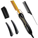 Hot Comb,Electric Heating Comb,Ceramic Comb Security Portable Curling Iron Heated Brush,Multifunctional Copper Hair Brush Straightening Comb,Hair Beard Straightener for Wet and Dry Hair（Gold）