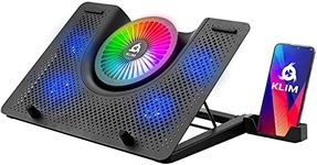 KLIM Nova RGB Laptop Cooling Pad - New - Gaming Laptop Cooler with Phone Holder - Quiet Laptop Stand with Fan - Compatible up to 17"- Ventilador para Laptop - 5-Year Assurance - Mac PS5 PS4 Xbox One