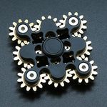 Bitopbi Pure Brass Fidget Spinner Gears Linkage Fidget Gyro Toy Metal DIY Hand Spinner Spins Long Time EDC Focus Meditation Break Bad Habits ADHD with Multiple Premium Bearings (9 Gears Black)